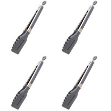 4Pcs Heat Resistant Silicone Cooking Tongs Grey Stainless Steel Grill