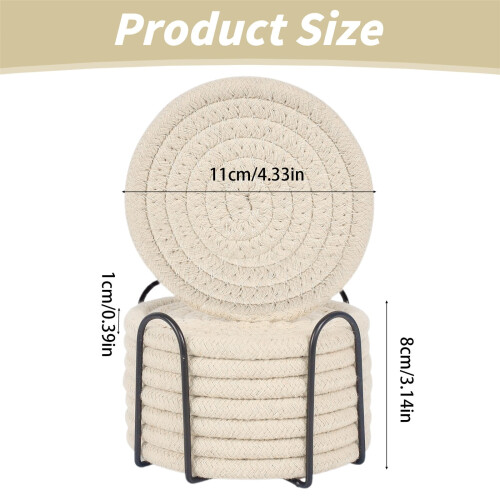 Cotton Woven Drink Coasters with Holder 8-Pc 2