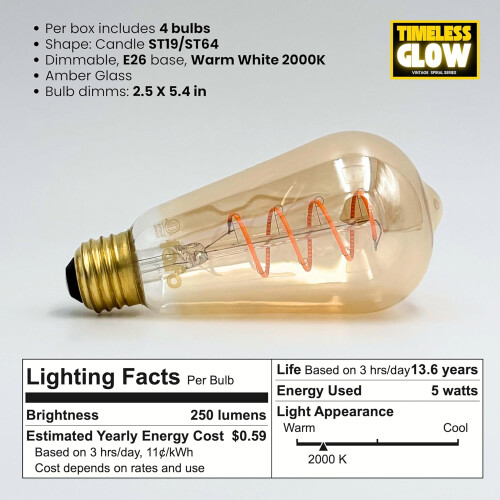 Λαμπτήρες Edison με δυνατότητα ρύθμισης φωτεινότητας ST19 5W2000K E26, συσκευασία των 4 1