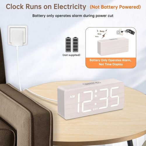 Wooden Digital Alarm Clock with Large Numbers, Dimmable 1