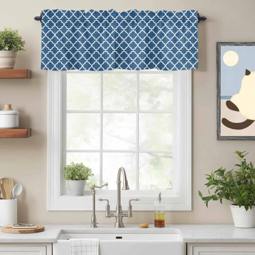 Dark Blue Moroccan Plaid Valance 42 x 18 in 1