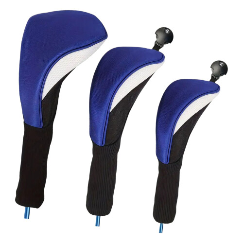 3Pcs Soft Wood Golf Club Driver Headcovers Professinal-Blue