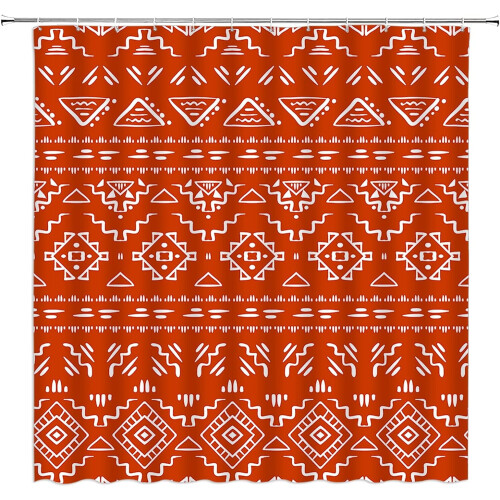 Boho Geometric Shower Curtain – Orange, 90 x 180 cm