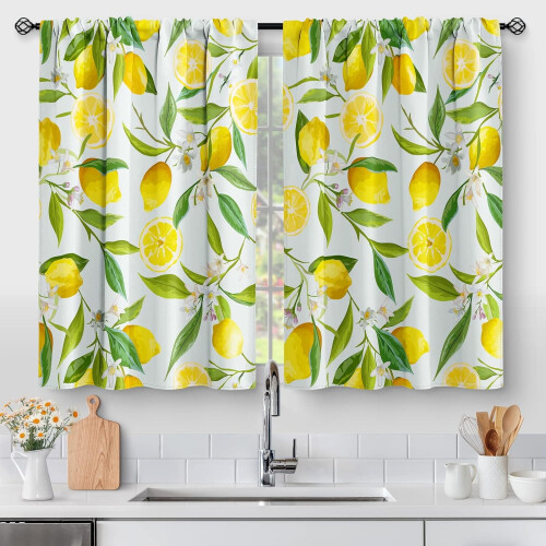 Lemon Farmhouse Kitchen Curtains 24 in 2-Pack