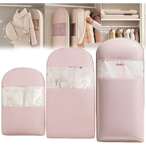 Selbstkomprimierender Kleidersack zum Aufhängen – Beige oder Rosa,
