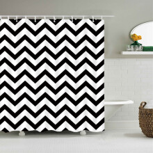 Black & White Striped Polyester Shower Curtain