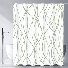 Abstract Striped Shower Curtain 72 x 72 in White Sage Green