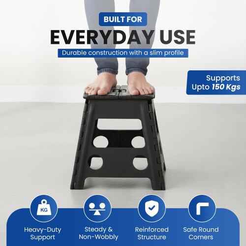 Folding Step Stool 15 Inch  Lightweight Heavy Duty Strong Plastic Stool With Easy Carry Handle Portable Footstool 1