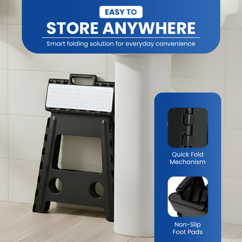 Folding Step Stool 15 Inch  Lightweight Heavy Duty Strong Plastic Stool With Easy Carry Handle Portable Footstool 2