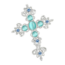 Religious Symbol Crystal Brooch Pin for Weddings-Lake Blue