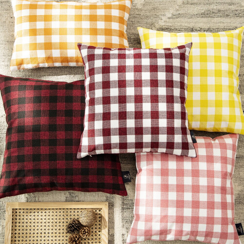 Gingham-pute 45x45 cm oransje hvit sett med 2 2