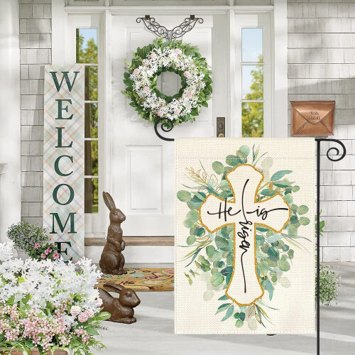 He Is Risen Garden Flag 12x18 in Double-Sided 2