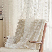 Pom Pom Transparente Voile Gardiner, Stanglomme, 132 cm B x 163–283 cm