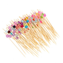 Bamboo Fruit Picks with Acrylic Beads 100 pcs Multicolour
