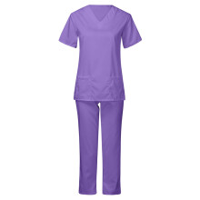 Lila Damen-Kasack-Set – Kurzarm-Oberteil und Hose mit
