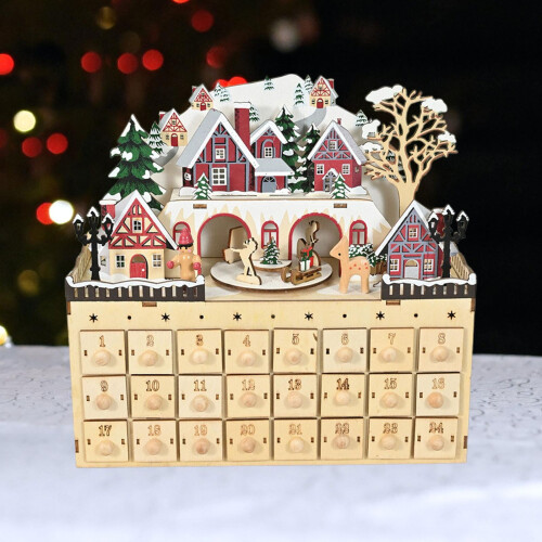 Houten kerstkalender met 24 lades