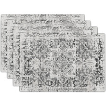 Set van 4 grijze en zwarte boho placemats, 45 x 30 cm