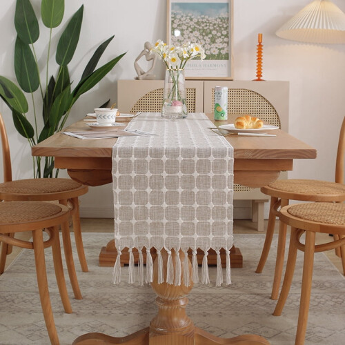Cotton Linen Table Runner 13 x 72 in Rustic Boho