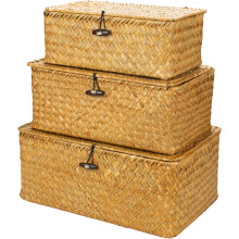 Natural Wicker Storage Baskets with Lids – Set of 3