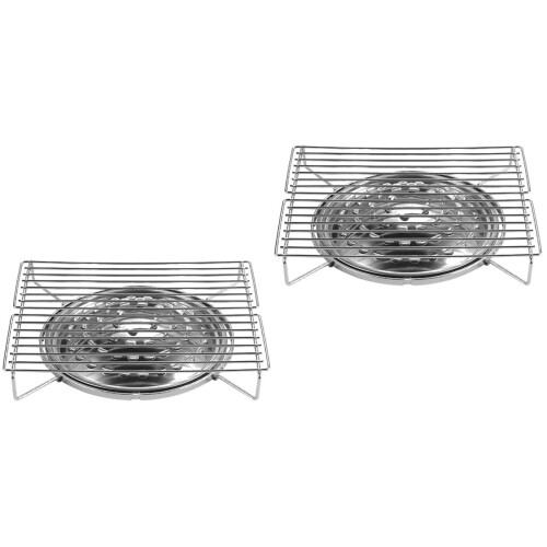 2Pcs Silver Portable Bbq Grill Stainless Steel Rustproof Easy Clean 2