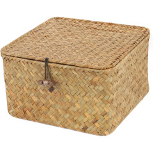 Wicker Storage Box with Lid, Square Stackable Basket, 20 x