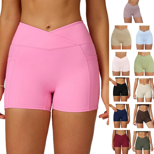 Breathable High Waist Belly Control Athletic Gym Shorts-brown M 2