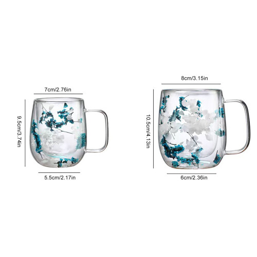 Double-Layer Glass Cup with Real Flowers, 350ml 2