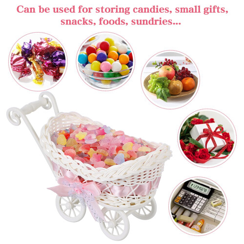 Pink Trolley-Shaped Candy Basket PP Material 26x10x15cm 1