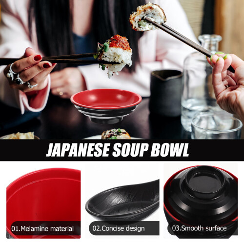 Japanese Black Ceramic Miso Soup Bowl with Lid 1