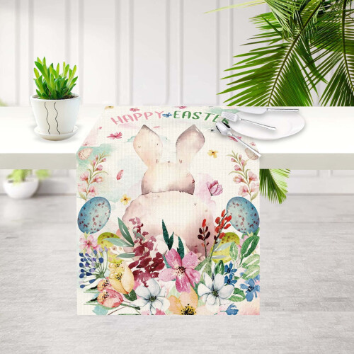 Easter Table Runner – Vintage Bunny & Egg Linen 1