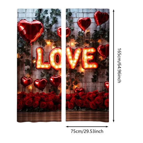 Red Rose Valentine's Day Curtains, Polyester, 1 Pair 2