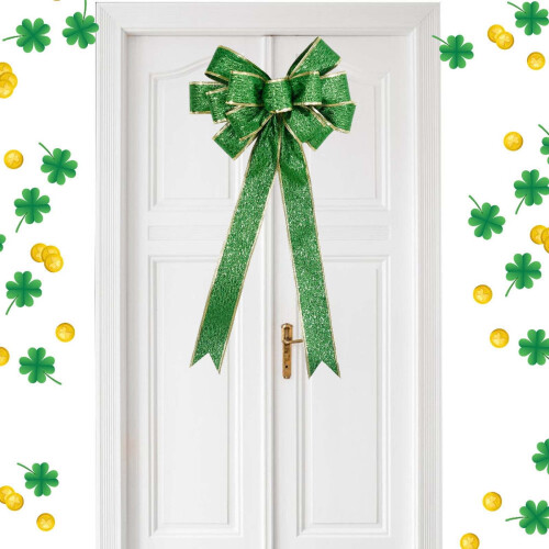 Laço de guirlanda verde com glitter para o Dia de São Patrício, 30 cm (12 polegadas) 2
