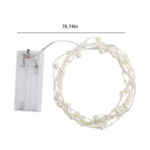Luci a stringa a LED bianche perlate, lunghe 2 metri, alimentate a batteria. 2