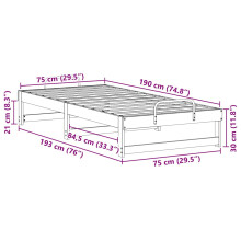 vidaXL Bed Frame Brown 75 x 190 cm Solid Pine Wood