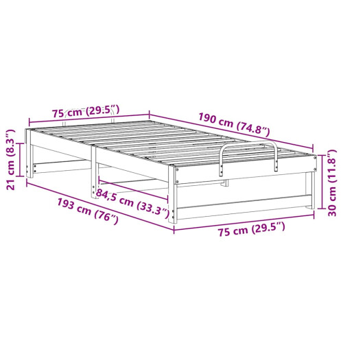 vidaXL Bed Frame Brown 75 x 190 cm Solid Pine Wood