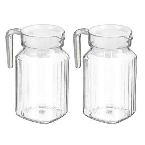 2-Pack Clear Plastic Pitcher with Lid, 600ml, for Milk or 1