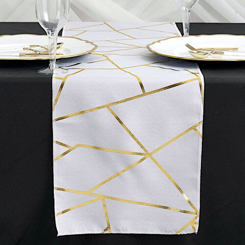 White Gold Geometric Polyester Table Runner 12 x 108 in 1