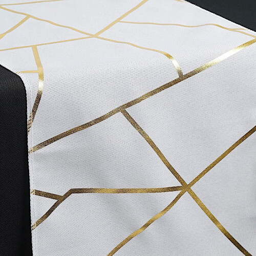 White Gold Geometric Polyester Table Runner 12 x 108 in 2
