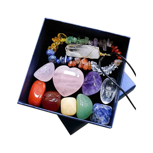 Conjunto de Chakras de Cristal com Pingente, Pulseira e 9 Pedras 1