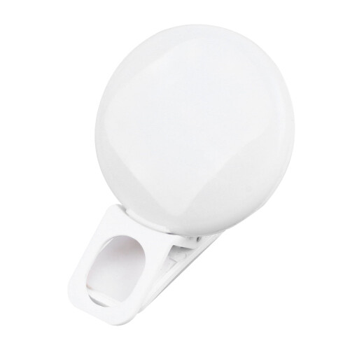 Anello luminoso a LED portatile con clip per smartphone e tablet.