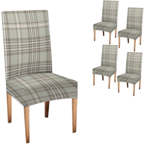Plaid Dining Chair Covers Set of 4 – Stretch Polyester