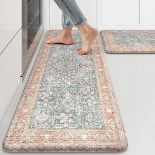 Anti-Fatigue Kitchen Mat Set of 2 – Vintage Orange/Blue