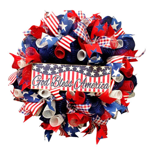 Patriotic Mesh Wreath 16.5in Front Door Decor