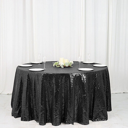Sequin Round Tablecloth 120 in Black