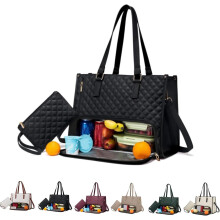 Sac fourre-tout matelassé pour ordinateur portable pour femme avec boîte à lunch isotherme