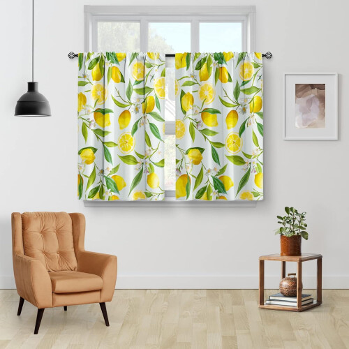 Lemon Farmhouse Kitchen Curtains 24 in 2-Pack 1