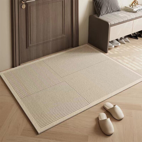 Μπεζ ριγέ χαλί εισόδου 79x50cm αντιολισθητική λαστιχένια επένδυση 2