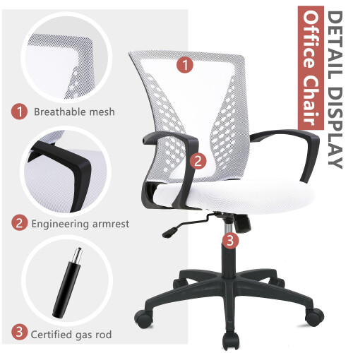 Mesh Office Chair White Adjustable Height 250 lb 2