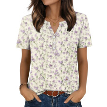 Womens Tops V Neck Short Sleeve Shirts Casual Blouse-White L