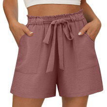 Women's shorts with pockets, casual shorts,-light brown XL